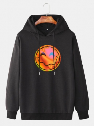 Mænds Funny Flame Smile Emojis Print Snøre Casual Pullover Hættetrøje