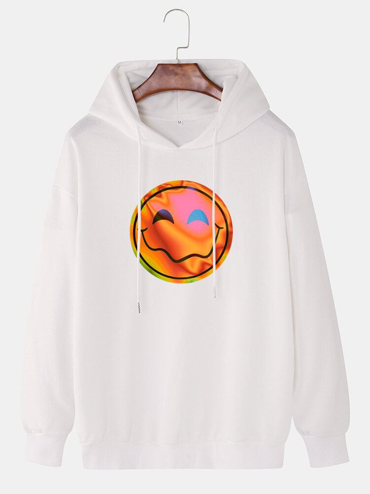 Mænds Funny Flame Smile Emojis Print Snøre Casual Pullover Hættetrøje