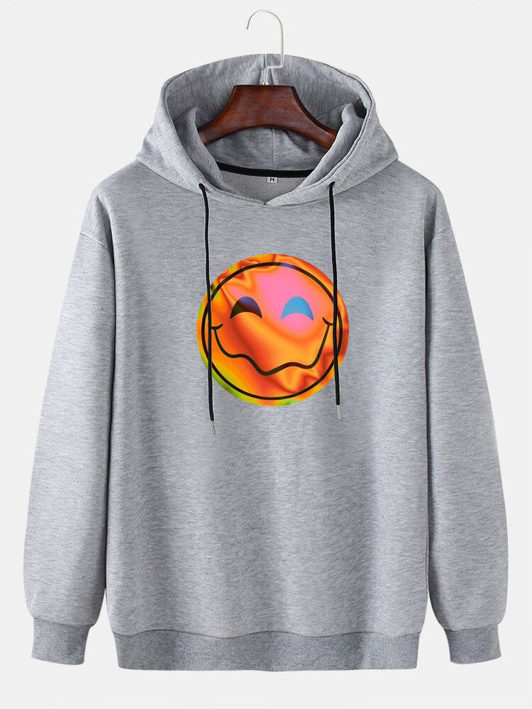 Mænds Funny Flame Smile Emojis Print Snøre Casual Pullover Hættetrøje