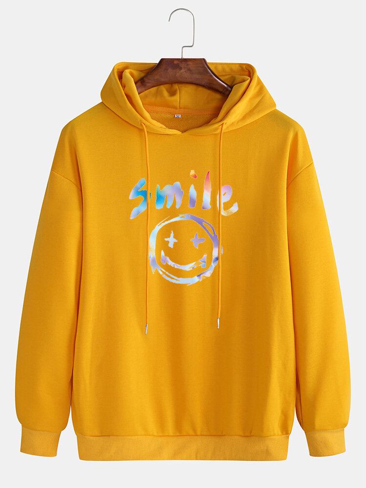 Mænds Graffiti Smile Print Snøre Casual Pullover Hættetrøje