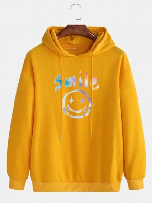 Mænds Graffiti Smile Print Snøre Casual Pullover Hættetrøje