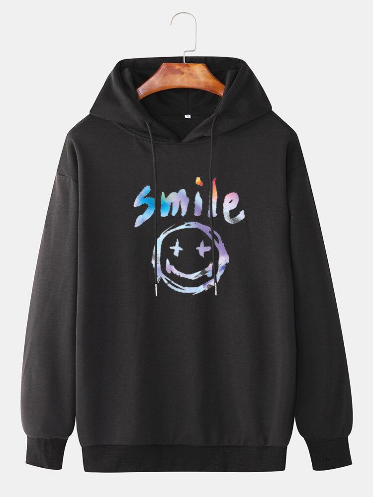 Mænds Graffiti Smile Print Snøre Casual Pullover Hættetrøje