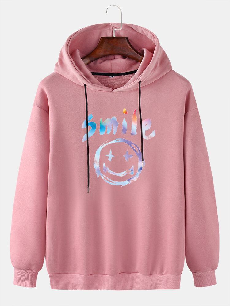 Mænds Graffiti Smile Print Snøre Casual Pullover Hættetrøje