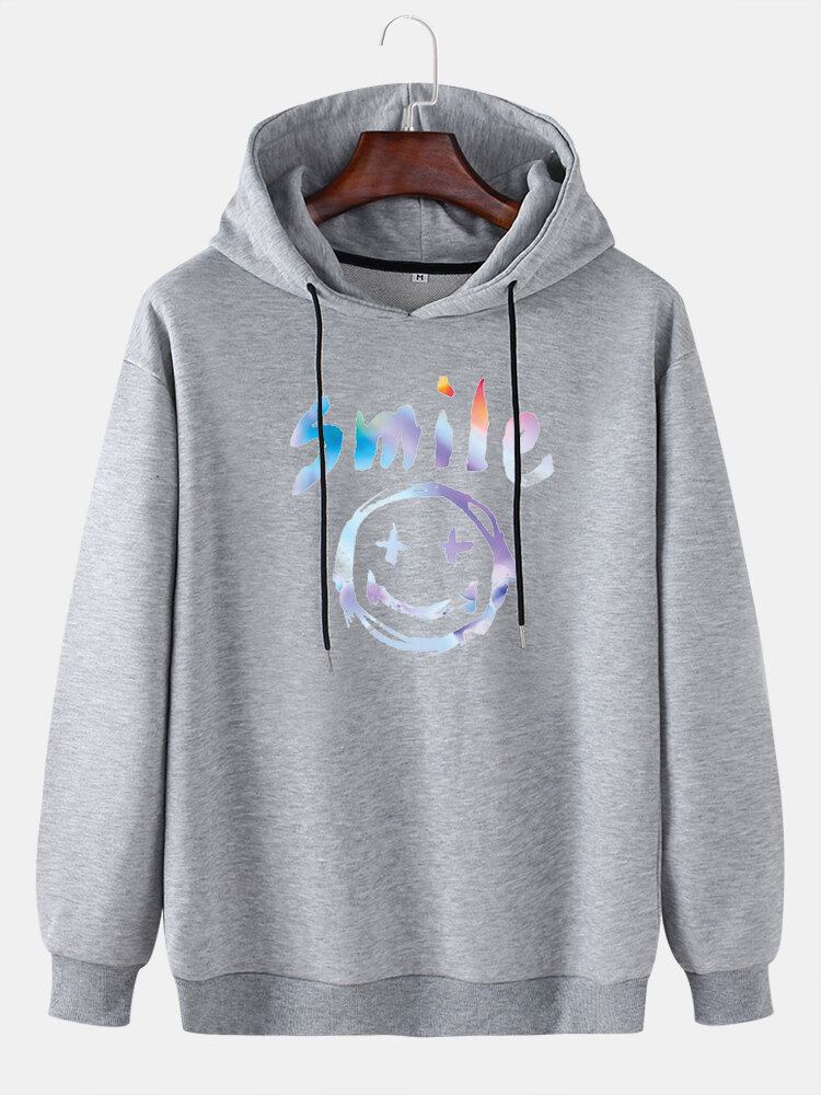 Mænds Graffiti Smile Print Snøre Casual Pullover Hættetrøje