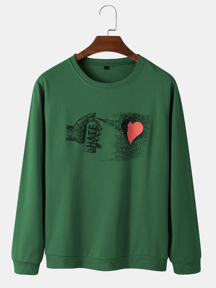 Mænds Hate Heart Grafisk Tryk Rundhalset Bomuld Street Sweatshirts