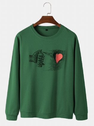 Mænds Hate Heart Grafisk Tryk Rundhalset Bomuld Street Sweatshirts