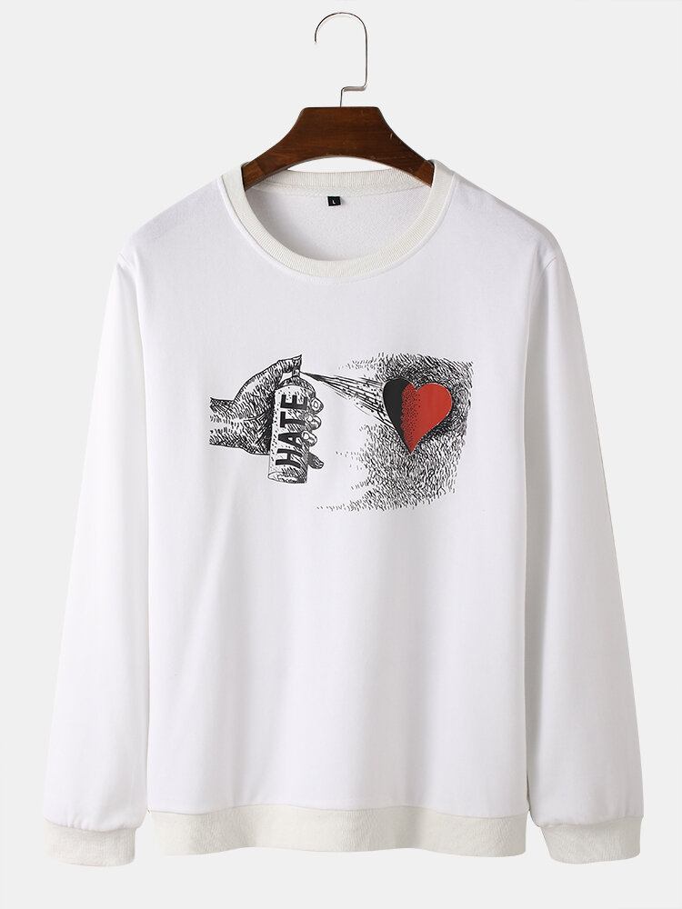 Mænds Hate Heart Grafisk Tryk Rundhalset Bomuld Street Sweatshirts