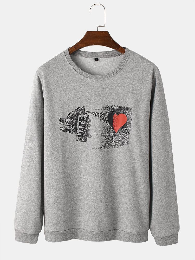 Mænds Hate Heart Grafisk Tryk Rundhalset Bomuld Street Sweatshirts