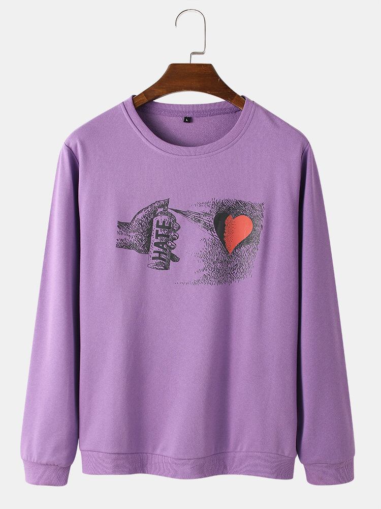 Mænds Hate Heart Grafisk Tryk Rundhalset Bomuld Street Sweatshirts