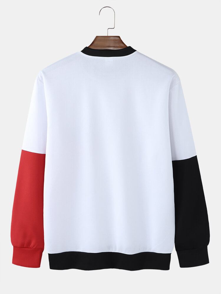 Mænds Kontrastfarver Patchwork Pullover Faux Twinset Sweatshirts