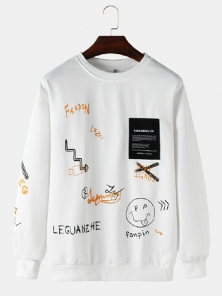 Mænds Letter Printet Label O-hals Casual Løs Sweatshirt