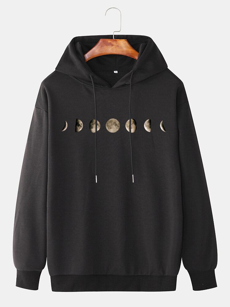 Mænds Lunar Eclipse Print Simple Drop Skulder Hættetrøjer Med Snøre