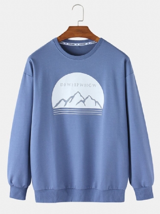 Mænds Mountain Graphic Print Ensfarvet Casual Pullover Sweatshirt