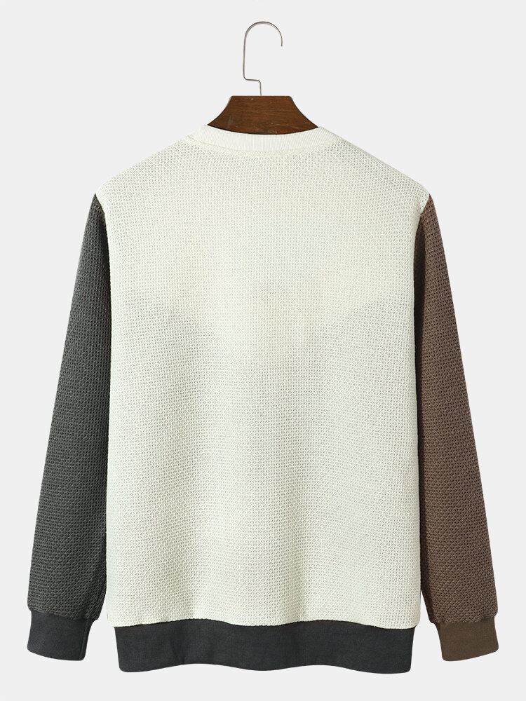 Mænds Patchwork Multifarve Strikket Sweatshirt Med Fuld Ærmer