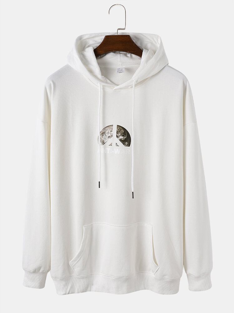 Mænds Peace Dove Anti-war Back Print Snøre Casual Hættetrøjer