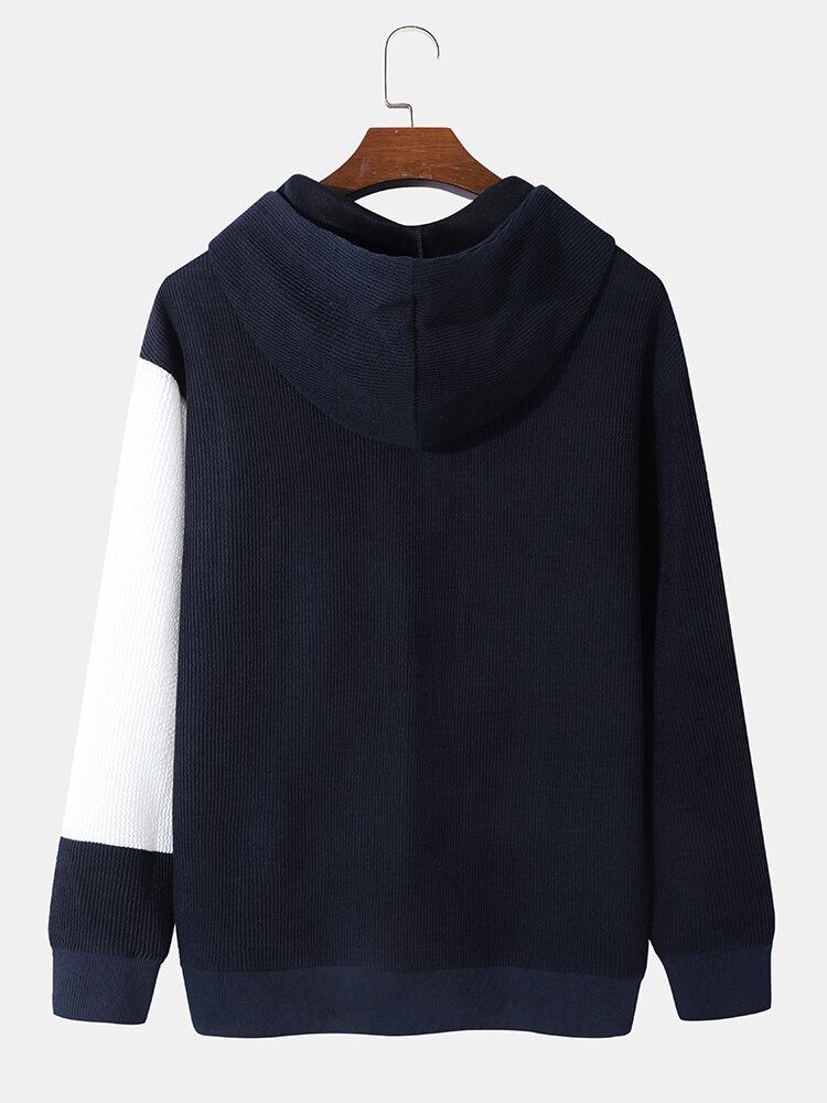 Mænds Preppy Style Color Block Hættetrøje Med Halv Lynlås