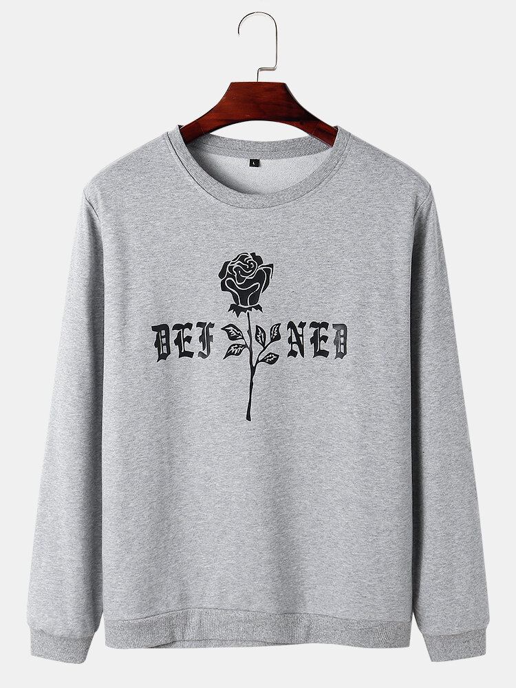 Mænds Rose Monogram Print Rund Hals Bomuldstrøjer Sweatshirts