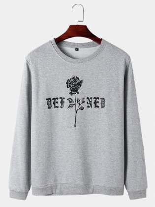 Mænds Rose Monogram Print Rund Hals Bomuldstrøjer Sweatshirts