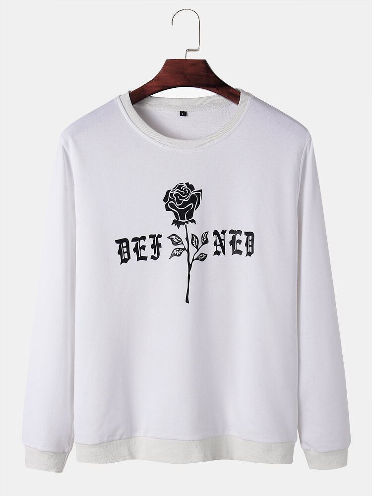 Mænds Rose Monogram Print Rund Hals Bomuldstrøjer Sweatshirts