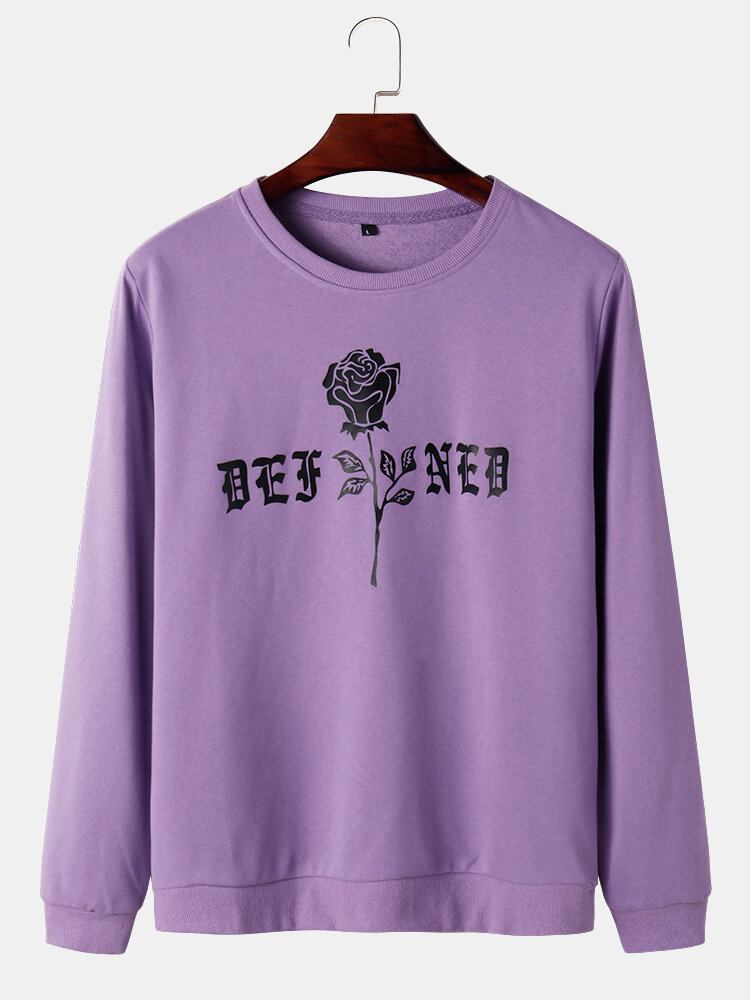 Mænds Rose Monogram Print Rund Hals Bomuldstrøjer Sweatshirts