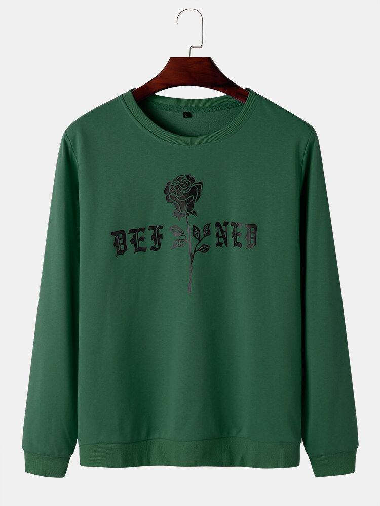 Mænds Rose Monogram Print Rund Hals Bomuldstrøjer Sweatshirts