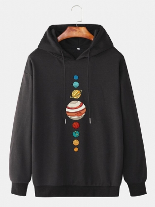 Mænds Søde Multi Planet Print Drop Skulder Langærmede Casual Hættetrøjer