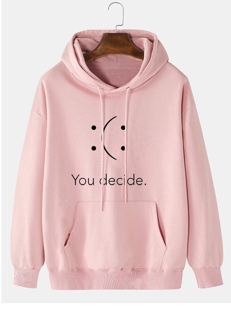 Mænds You Decide Print Smile Pattern Pocket Preppy Drop Skulder Hættetrøjer