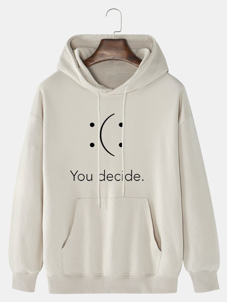 Mænds You Decide Print Smile Pattern Pocket Preppy Drop Skulder Hættetrøjer