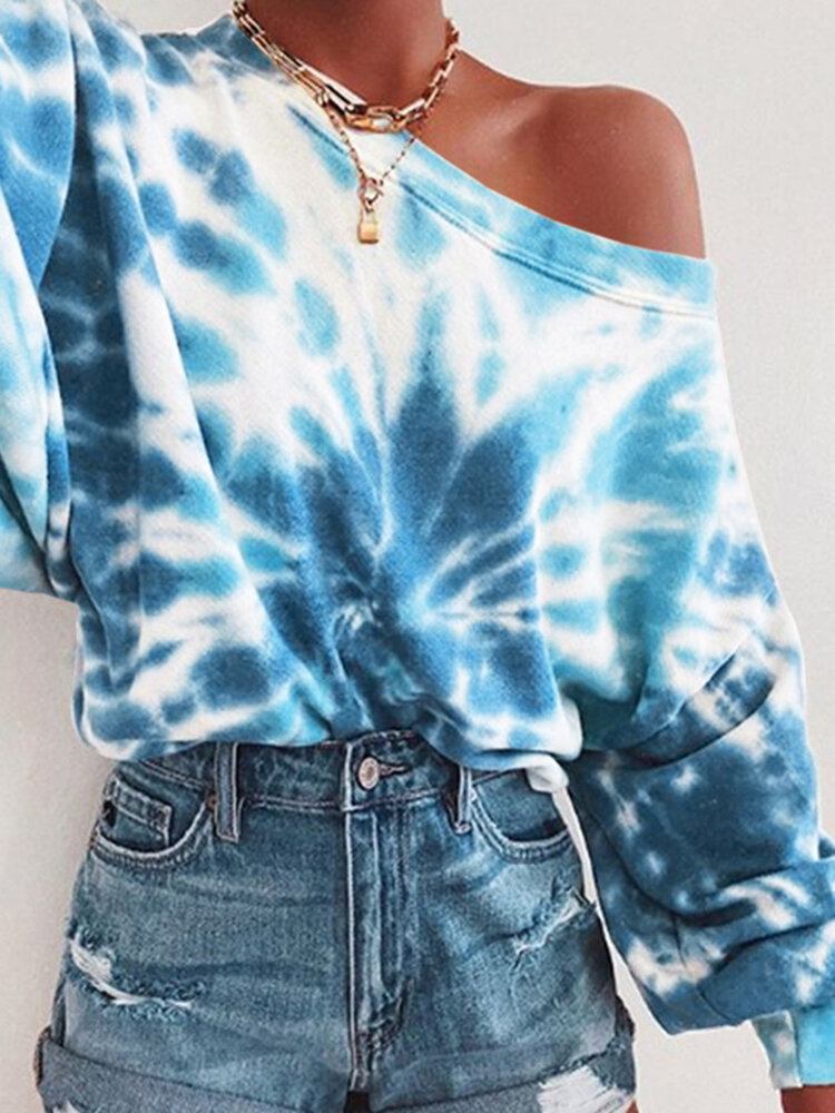 Ootd Kvinder Tie Dye Udskrivning Puff Sleeve Fashion European Løs Sweatshirt