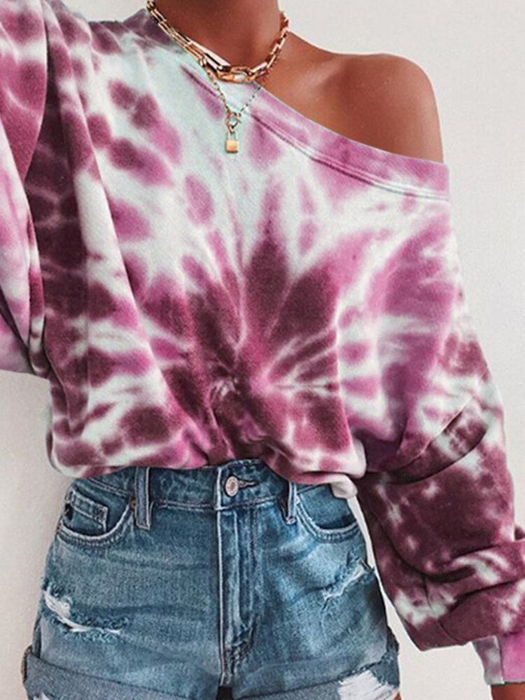 Ootd Kvinder Tie Dye Udskrivning Puff Sleeve Fashion European Løs Sweatshirt