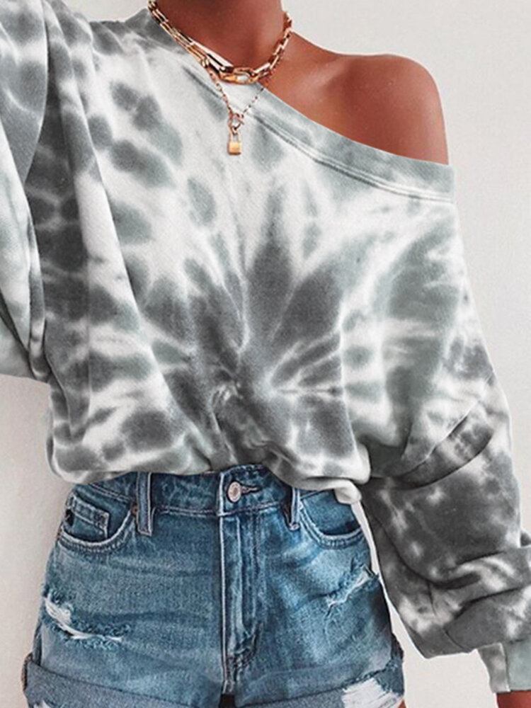 Ootd Kvinder Tie Dye Udskrivning Puff Sleeve Fashion European Løs Sweatshirt