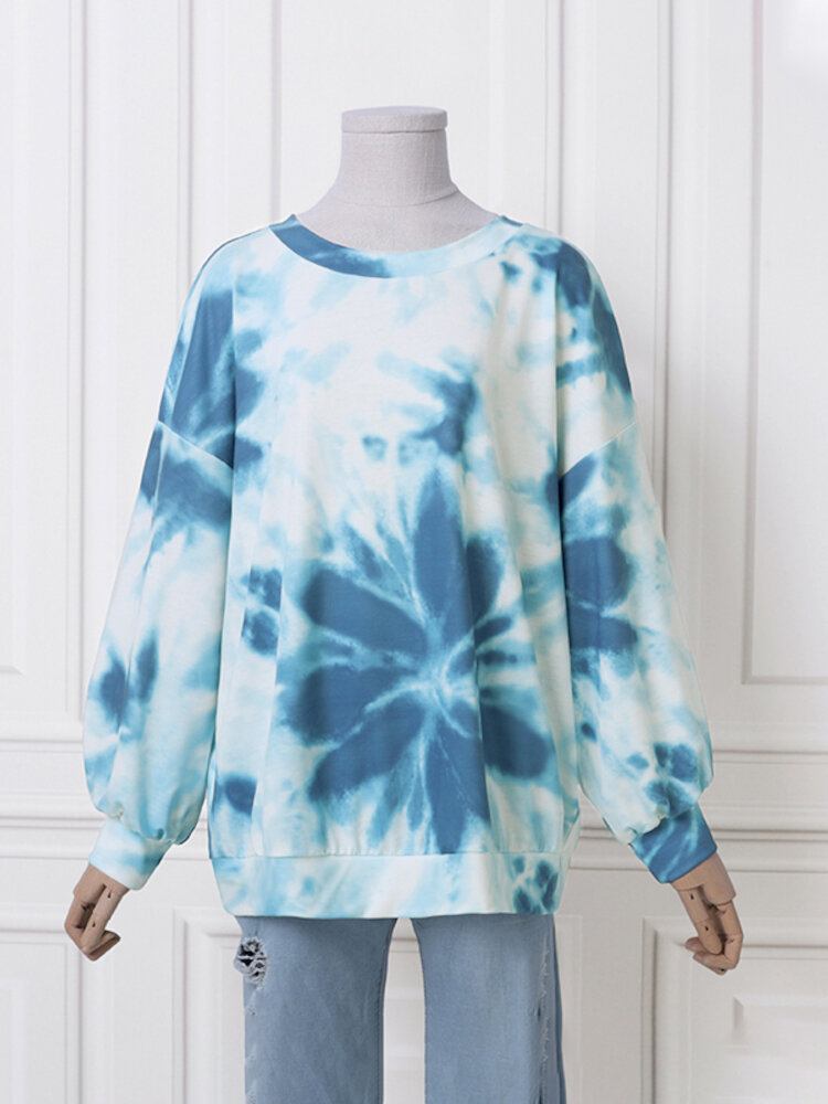 Ootd Kvinder Tie Dye Udskrivning Puff Sleeve Fashion European Løs Sweatshirt