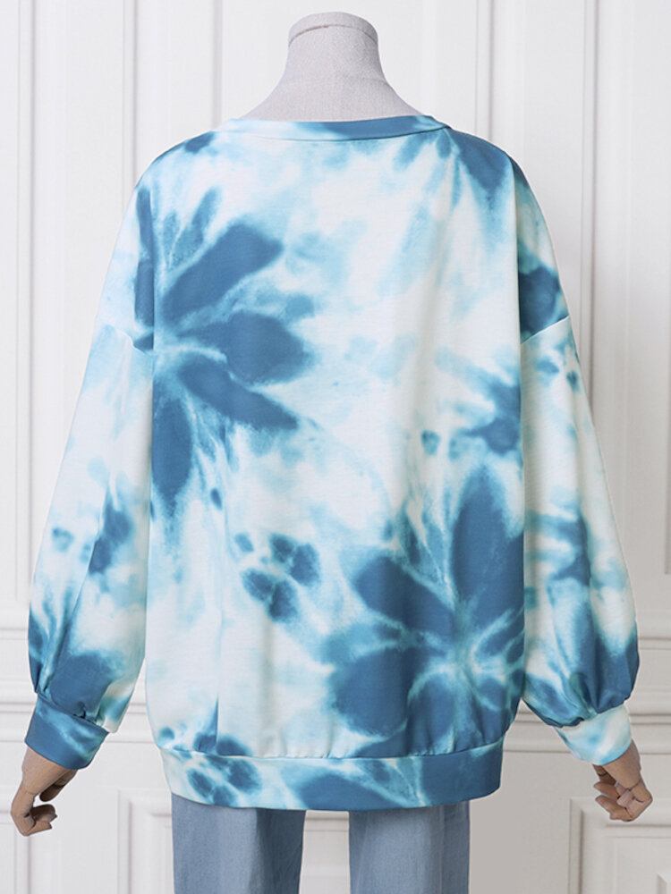 Ootd Kvinder Tie Dye Udskrivning Puff Sleeve Fashion European Løs Sweatshirt