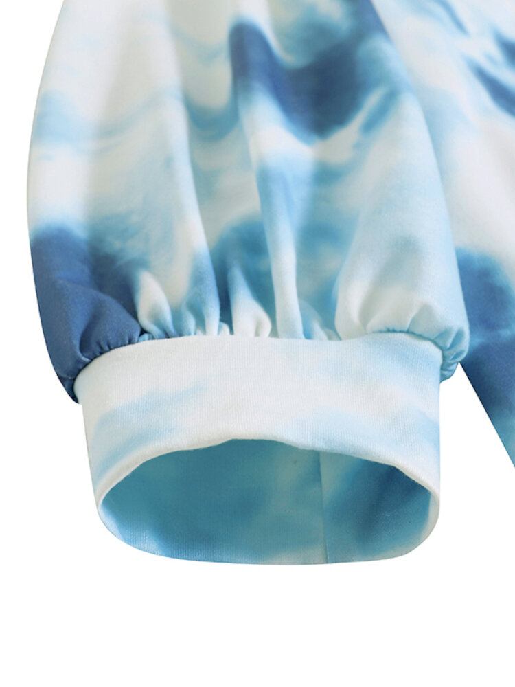 Ootd Kvinder Tie Dye Udskrivning Puff Sleeve Fashion European Løs Sweatshirt