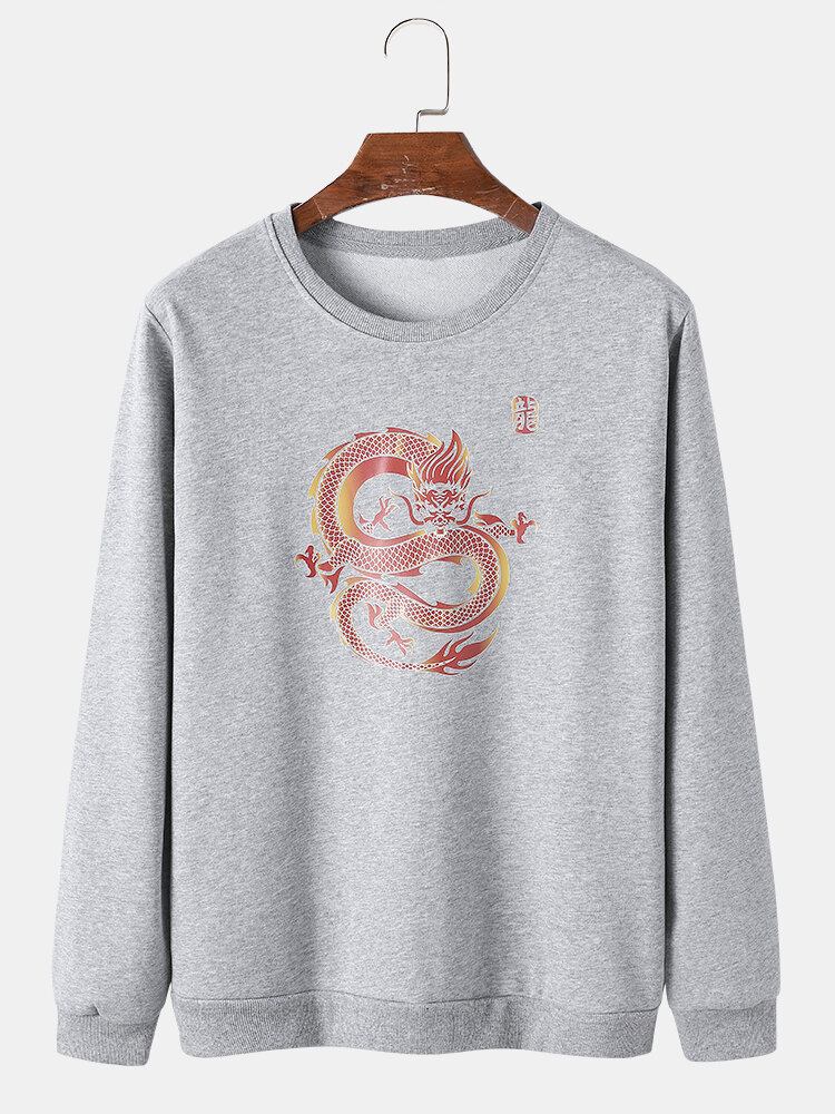 Orientalsk Drage Til Mænd Med Grafisk Tryk Rundhalset Sweatshirts I Bomuld