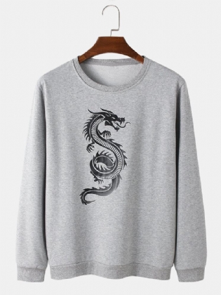 Orientalsk Drageprint Til Mænd Med Rund Hals-trøje Cotton Street Sweatshirts