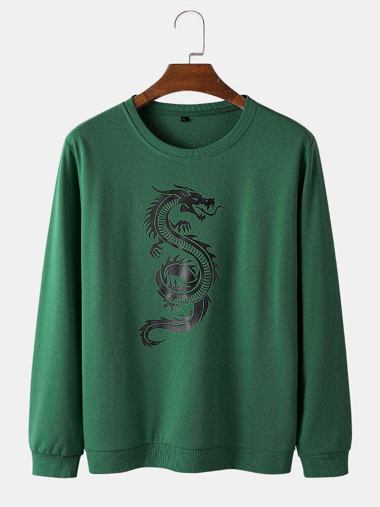 Orientalsk Drageprint Til Mænd Med Rund Hals-trøje Cotton Street Sweatshirts