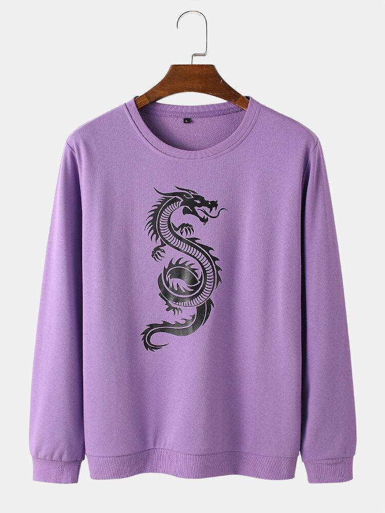 Orientalsk Drageprint Til Mænd Med Rund Hals-trøje Cotton Street Sweatshirts