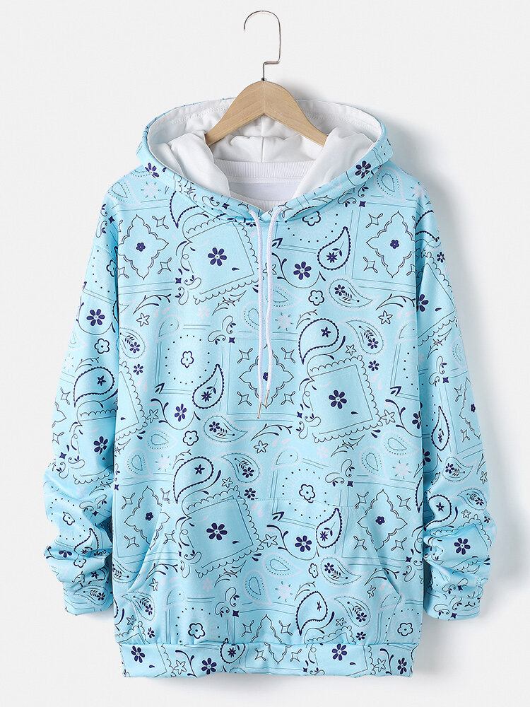 Paisley Element Print Hættetrøje Med Snøre Og Kængurulomme