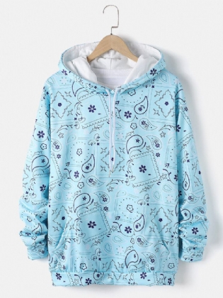 Paisley Element Print Hættetrøje Med Snøre Og Kængurulomme