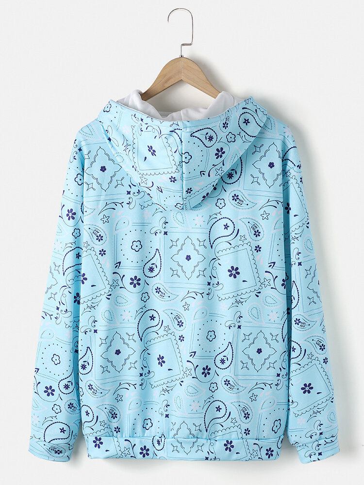 Paisley Element Print Hættetrøje Med Snøre Og Kængurulomme