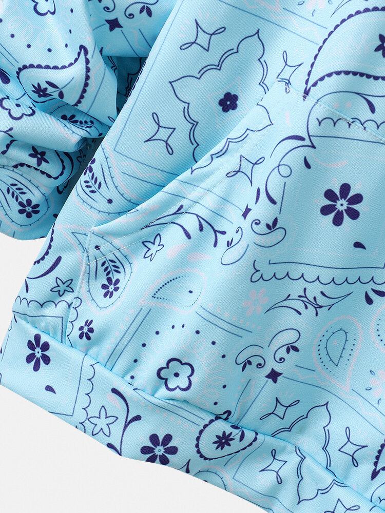 Paisley Element Print Hættetrøje Med Snøre Og Kængurulomme