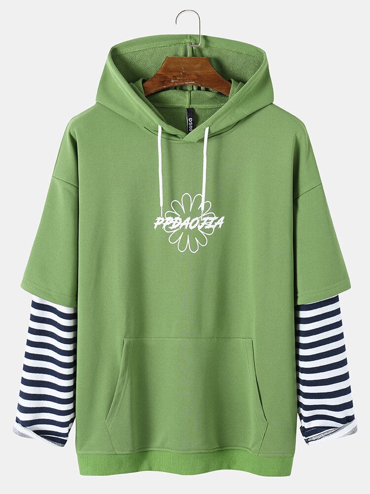 Preppy Stribet Sweatshirt Til Mænd Med Hætte Og Forlomme