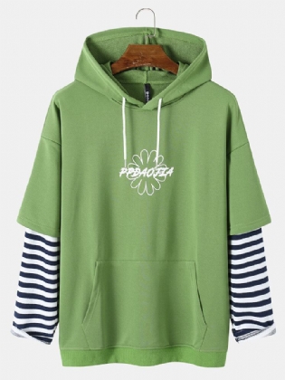 Preppy Stribet Sweatshirt Til Mænd Med Hætte Og Forlomme