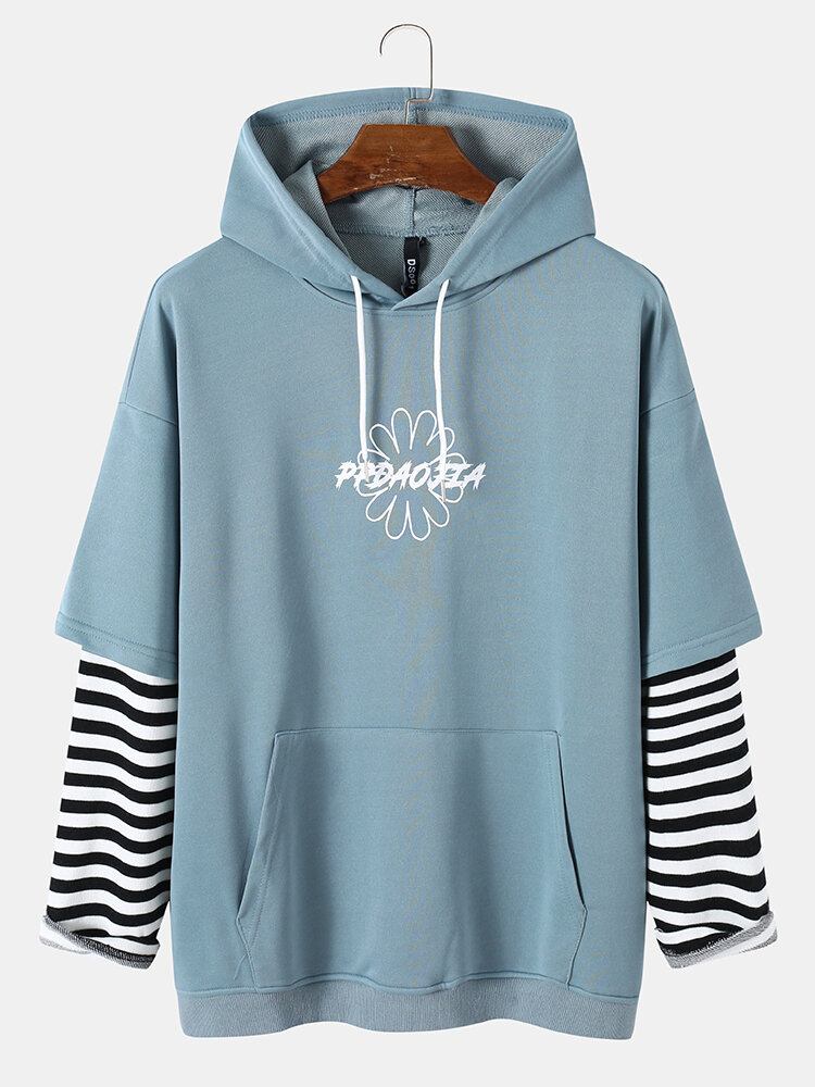 Preppy Stribet Sweatshirt Til Mænd Med Hætte Og Forlomme