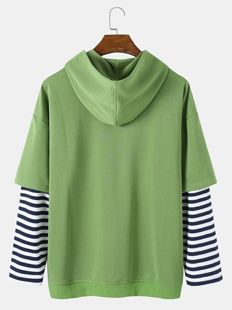 Preppy Stribet Sweatshirt Til Mænd Med Hætte Og Forlomme