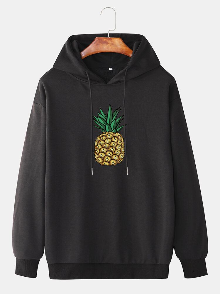 Simple Ananas Print Langærmede Casual Hættetrøjer Til Mænd