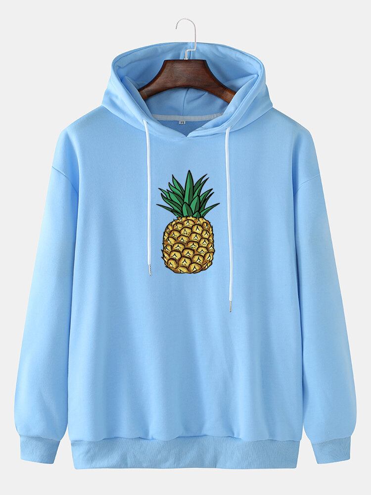 Simple Ananas Print Langærmede Casual Hættetrøjer Til Mænd