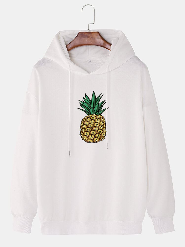 Simple Ananas Print Langærmede Casual Hættetrøjer Til Mænd