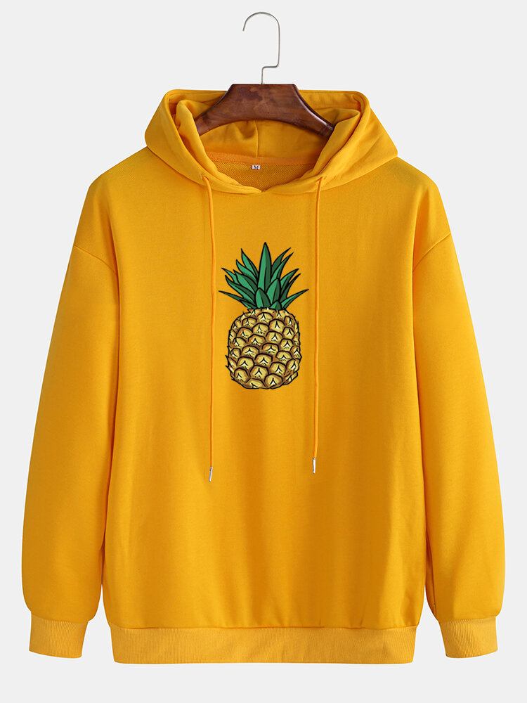 Simple Ananas Print Langærmede Casual Hættetrøjer Til Mænd